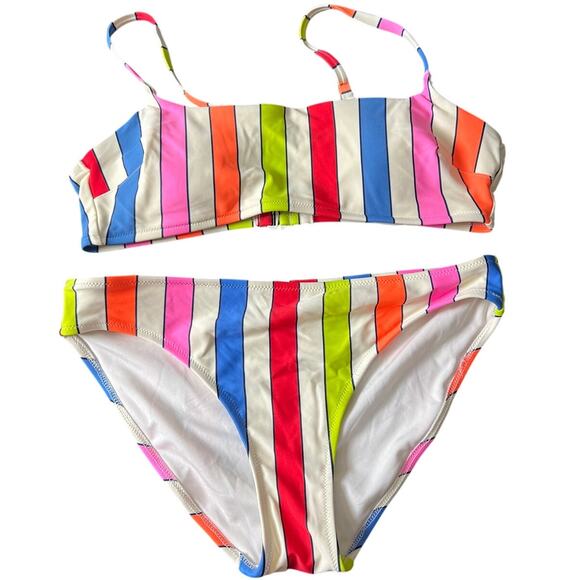 Aerie Striped Rainbow Bikini Set 2 Piece Swimsuit Medium M EUC - Picture 1 of 7